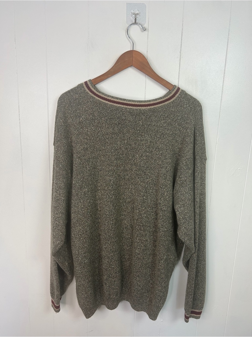 Vintage Mens XL Grandpa Grunge Sweater Salt Pepper V-Neck Slouchy 90s Knit Wool - Picture 6 of 10
